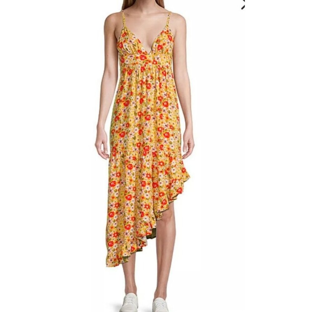 Arizona Jean Co. Womens Floral Midi Maxi Sundress XXL Yellow Asymmetrical Summer